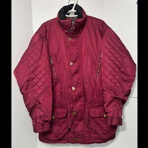 Vintage Ellesse 70s 80s Maroon Quilted Ski Jacket Performance Wear